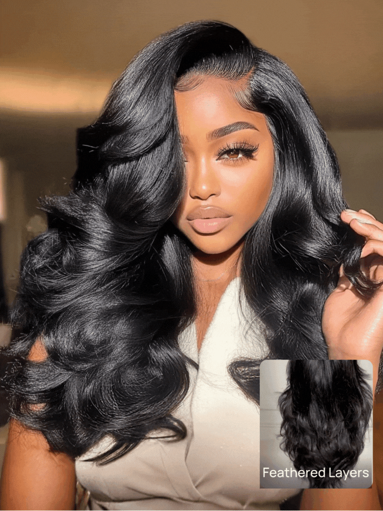 Nadula 7x5 No Slip Wig Invisible Knots Feathered Layer Side Part 200% Density Lace Wig Put On And Go with Drawstring