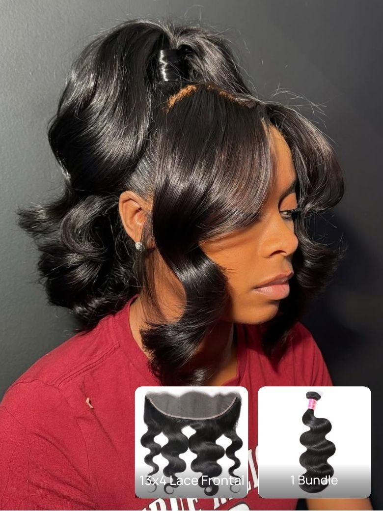 Nadula Body Wave Virgin Hair 1 Bundle With 13x4 Swiss Lace Frontal Closure For Frontal Ponytail Hairstyle