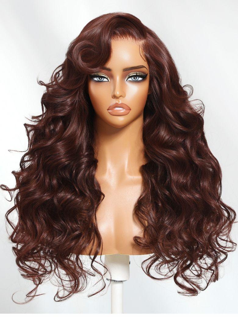 Nadula 7x5 Byebye Knots Wig Burgundy Brown Soft Barrel Curls Put On And Go Wig with Invisible Drawstring
