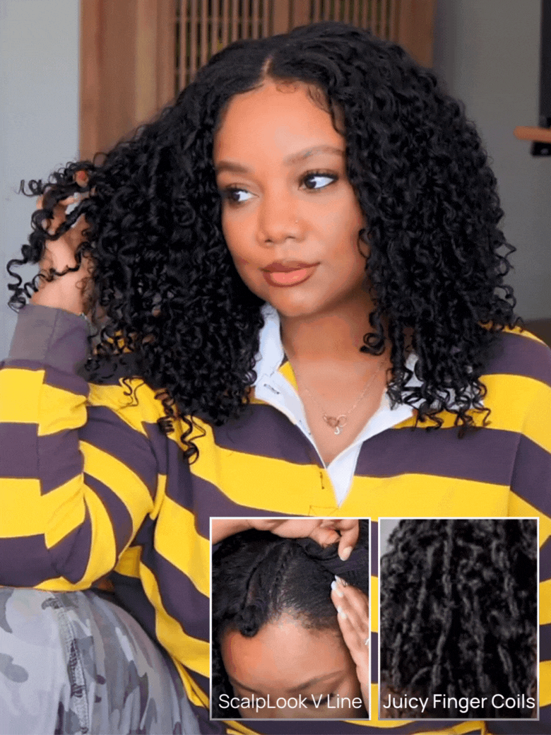 
    Nadula EasiContour ™ Glueless Kinky Curly V Part Layered Coily Wigs No Leave Out