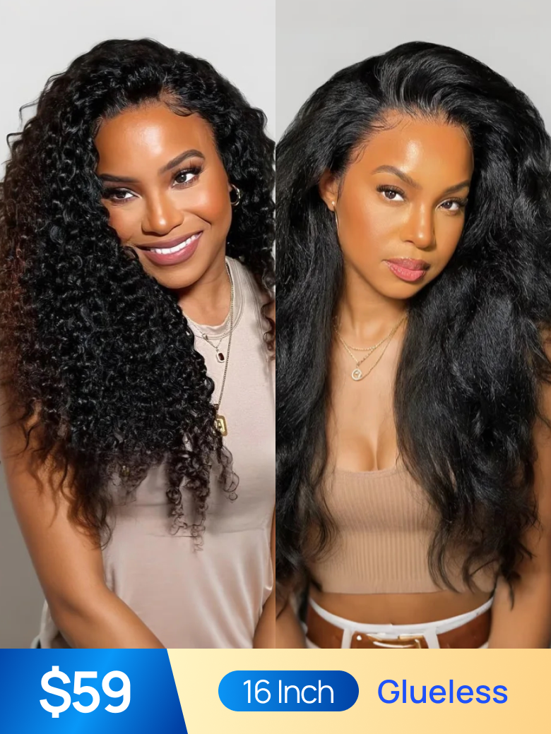 $59=16 Inch | Nadula Flash Sale 4x0.75 T Part Lace Kinky Straight And Kinky Curly Human Hair Wigs Natural Hairline