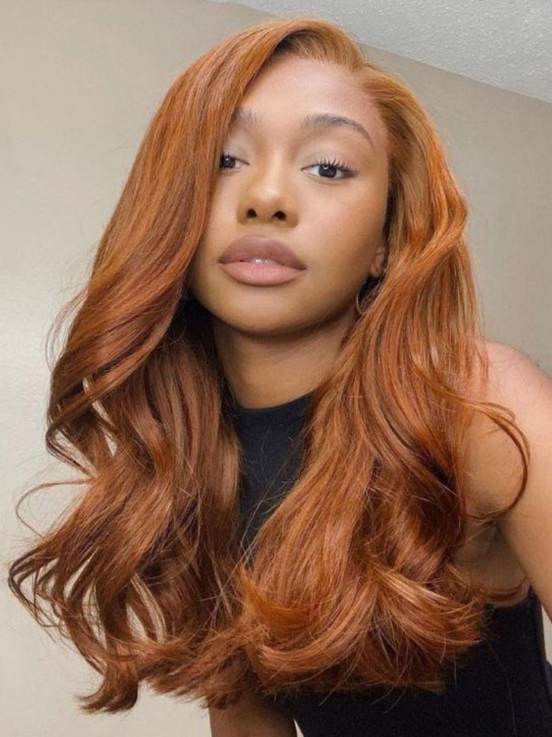 Nadula 13x4 Pre everything™ Copper Brown Body Wave Feathered Layers Put On And Go Wig with Drawstring