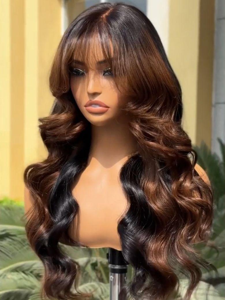 Nadula 13x4 And 7x5 Face-Framing Brown Highlight Wig with Bangs2