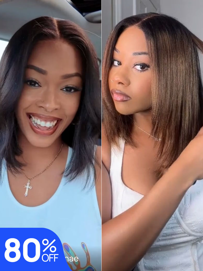 Nadula Flash Sale Yaki Straight Bob Wigs 7x5 Pre-Bleached Natural Looking Glueless Wig Put On And Go Invisible Lace