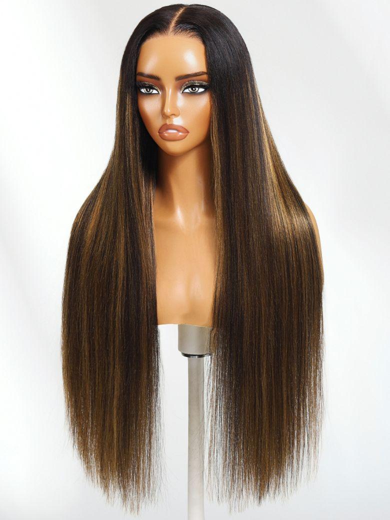 Nadula 13x4 Pre everything™ Yaki Straight Hair Highlight Balayage Lace Front Shadow Root Wig Put on and Go Human Hair Wigs