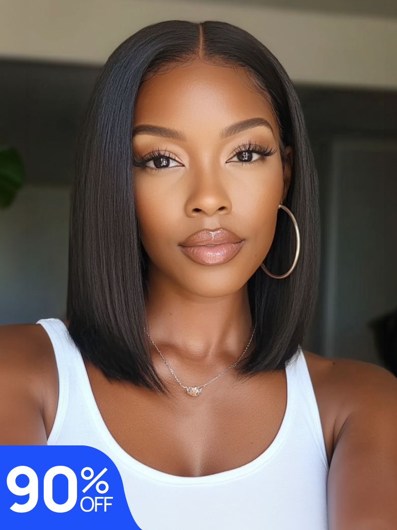 Nadula Flash Sale Silky Straight Short Bob Wigs With Bang Glueless Human Hair Wigs