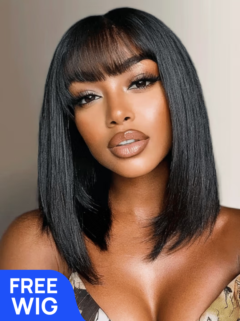 Nadula Free Gift 8 Inch Human Hair Bob Wig With Bangs For Order Over $199