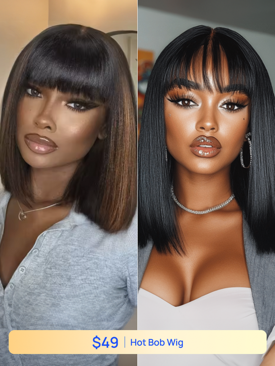 Nadula Flash Sale Bob Wig With Bangs 150% Density Virgin Remy Hair Glueless Wig