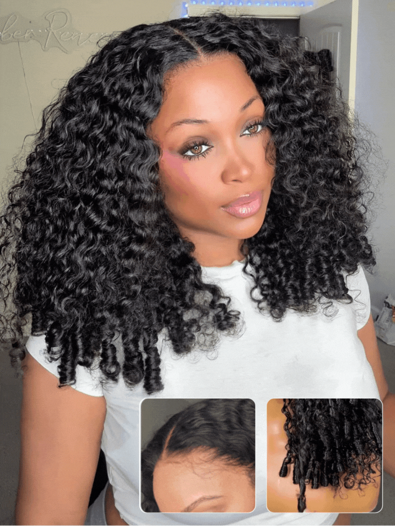 Nadula 7x5 Burmese Curly Glueless Wigs Elastic Drawstring Snug Fit Lace Closure Put On And Go Wig With Finger Coils Ends