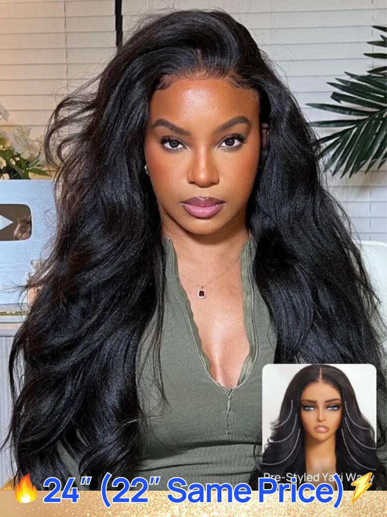 Nadula Flash Sale V Part Yaki Wavy Wigs Natural Color And Chestnut Brown Ombre Color Lightweight Glueless Human Hair Wig