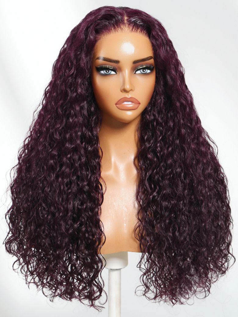 Nadula 13x4 Burgundy Plum Water Wave Lace Frontal Wig Pre-everything Invisible Knots Put on and Go Wig with Drawstring3
