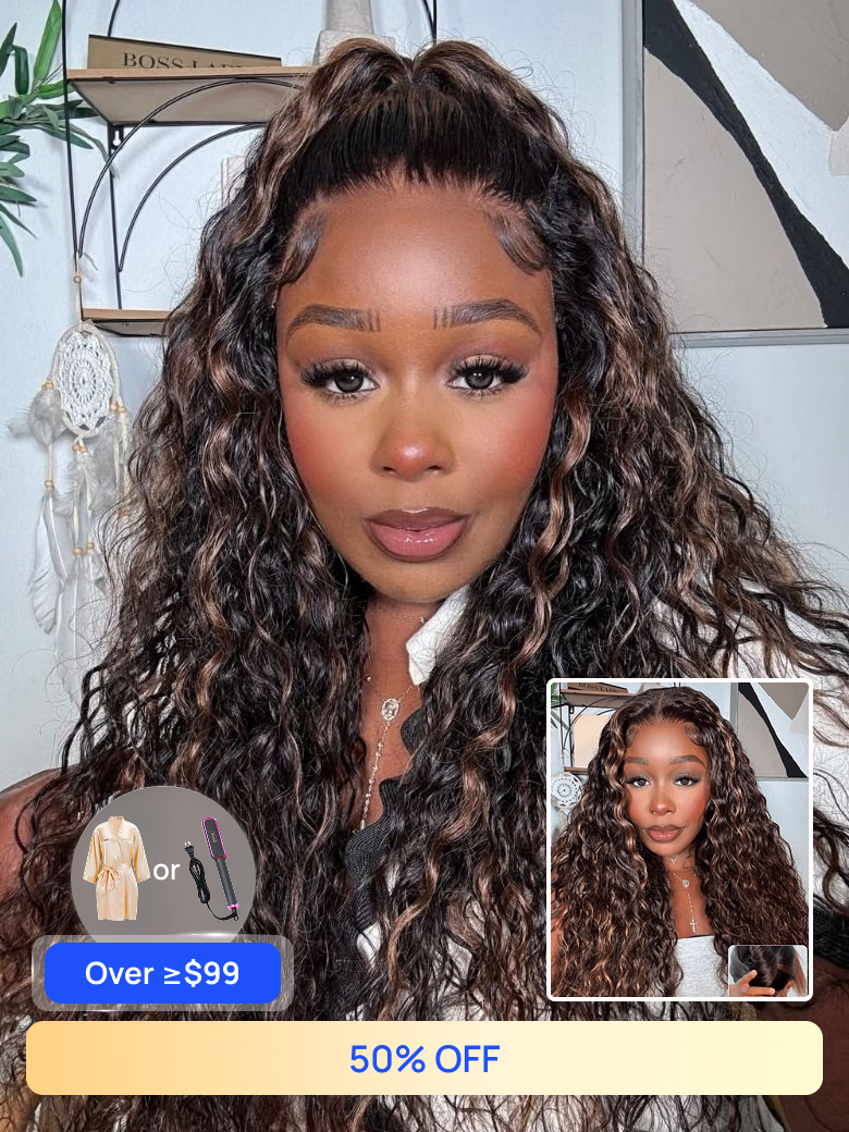 Nadula Flash Sale 7x5 Byebye Knots Golden Brown Highlight Wig Water Wave Bye Bye Knots Lace Closure Wigs