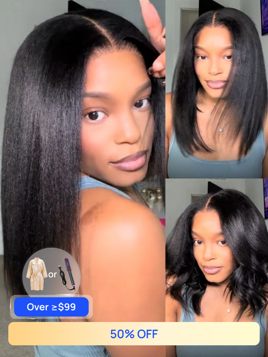Nadula Flash Sale 7x5 Light Yaki Straight Wig Put on and Go Glueless Human Hair Wigs