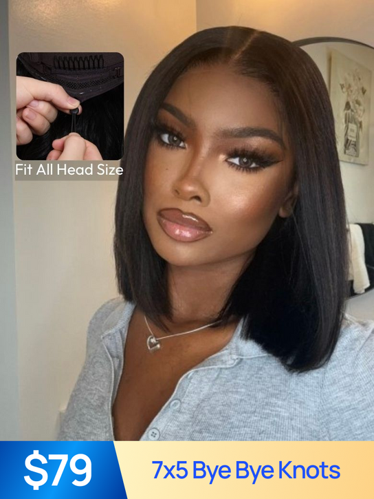Nadula Flash Sale Yaki Straight Bob 7x5 Pre-Bleached Natural Looking Glueless Wig