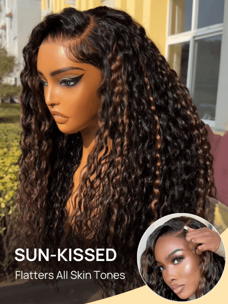 Nadula 7x5 Golden Brown Highlight Wig Water Wave Bye Bye
