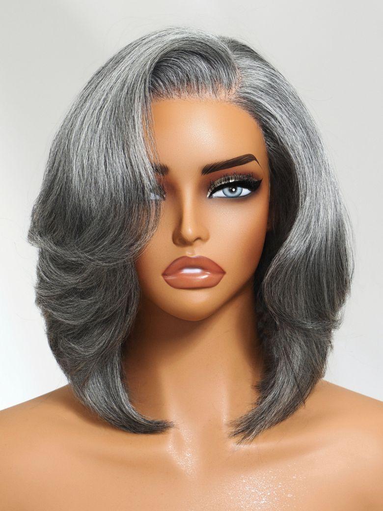 Nadula 6.5*1.5 Side Part Salt and Pepper Grey Layered Bob Pre-Cut Minimalist Lace Glueless Human Wig
