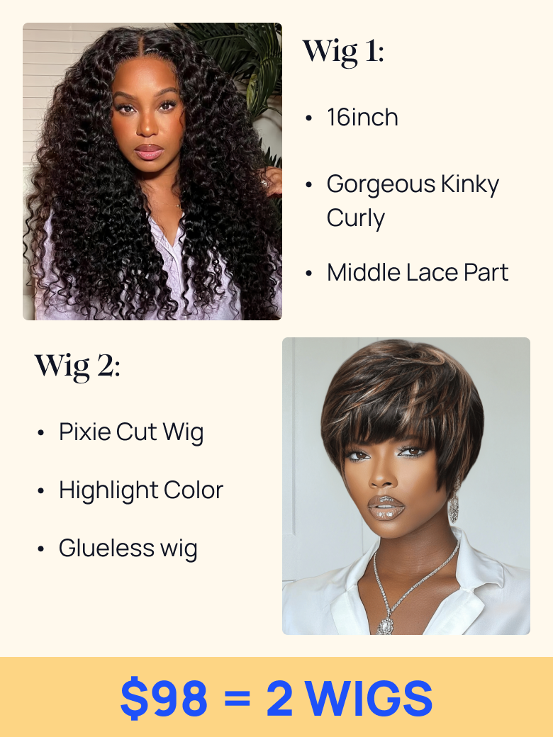 $98=2 Wigs | Nadula 16 Inch 4x0.75 Lace Part Kinky