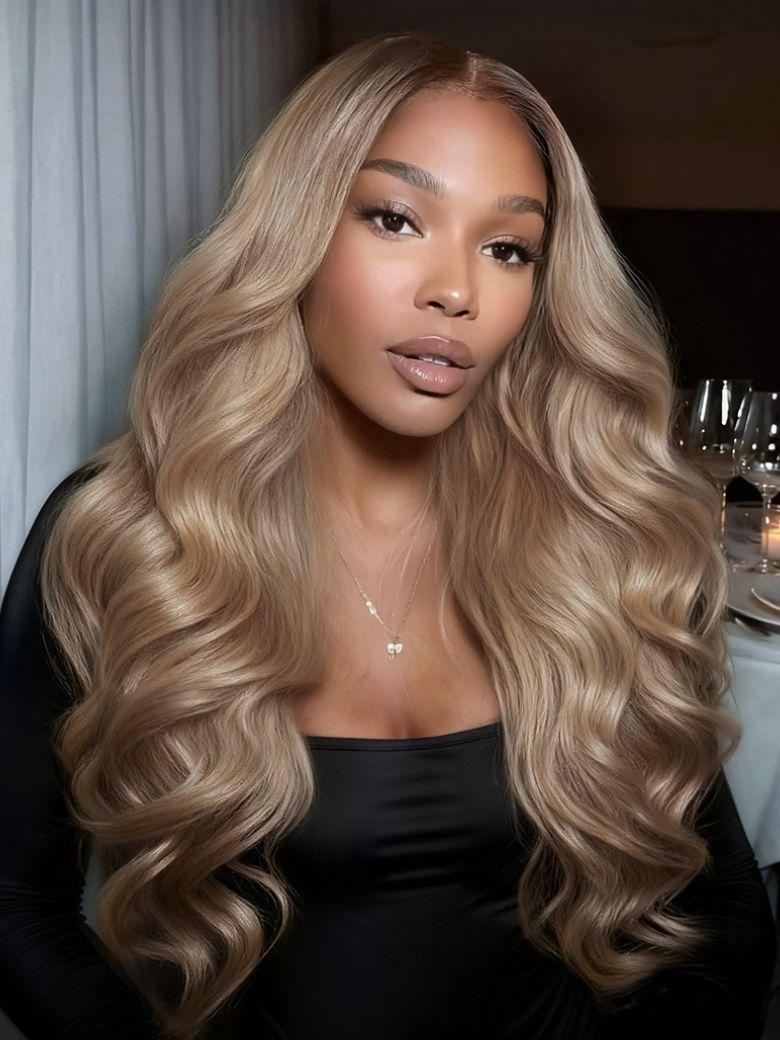 Nadula 13x4 Ash Blonde Glow Body Wave Lace Frontal Wig Put On And Go Glueless Human Hair Wig with Drawstring