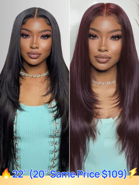 Nadula Flash Sale 13x4 Pre-everything Lace Burgundy Plum Layer Cut Straight Put on and Go Glueless Human Hair Wigs