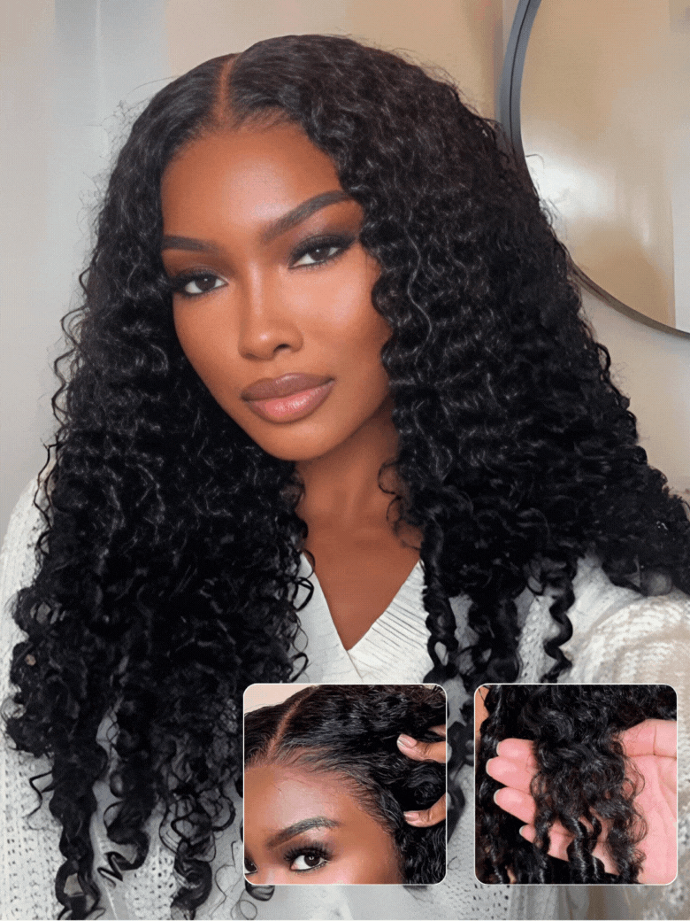 
    Nadula 7x5 Bye Bye Knots Spiral Curls Water Curly Wig With Finger Coil Ends Put On and Go Invisible Lace Human Hair Wigs