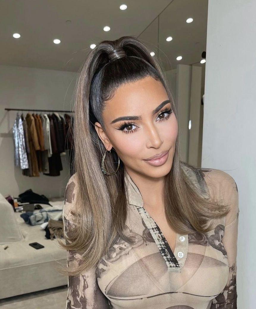 Kim Kardashian half up hair