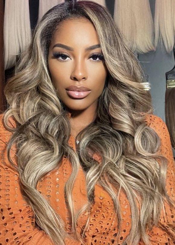 Kim Kardashian honey blonde wave hair