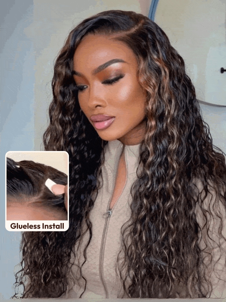 Nadula Flash Sale 7x5 Golden Brown Highlight Wig Water Wave Bye Bye Knots Lace Closure Glueless Human Hair Wig