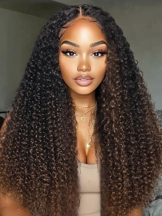 Nadula Afro Curly Flip Over 3/4 Half Wig Chestnut Brown Ombre Kinky Curly Blend & Secure Put On and Go Human Hair Wigs Beginner Friendly