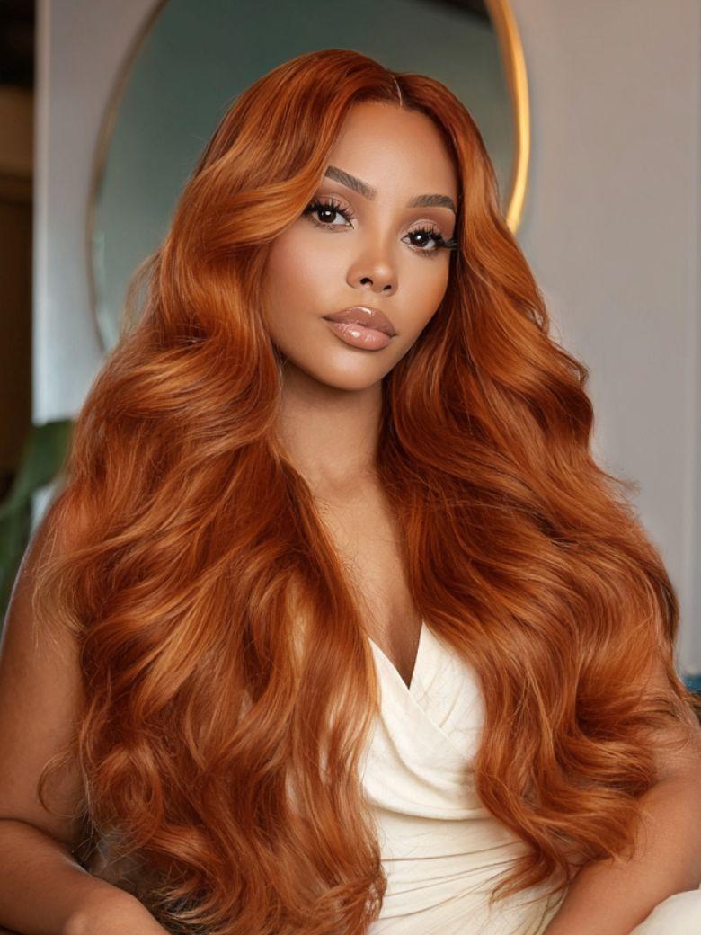 Nadula 13x4 Pre everything™ Copper Orange with Auburn Highlights Body Wave Hair Put On And Go Wig with Drawstring