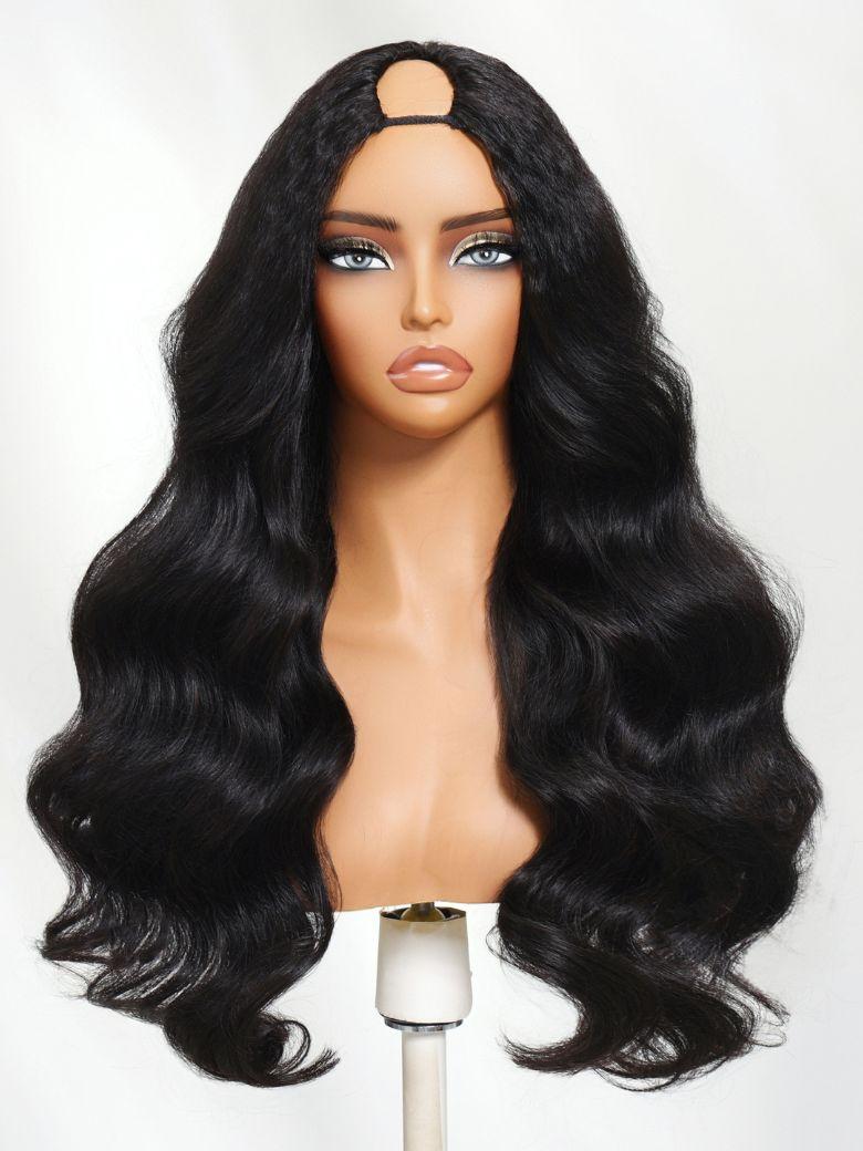 Nadula V Part Wig Kinky Straight Roots and Body Wave Ends Natural Blowout Curl Look for Black Women Glueless Human Hair