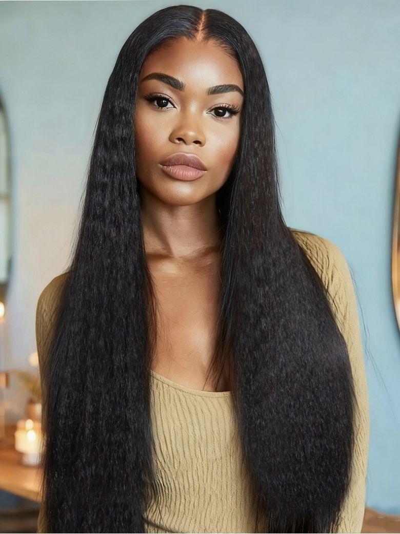 Nadula 2 Styles in 1 V Part Wig From Salon-Silk Straight to Natural Blow Out Kinky Straight Glueless Human Hair