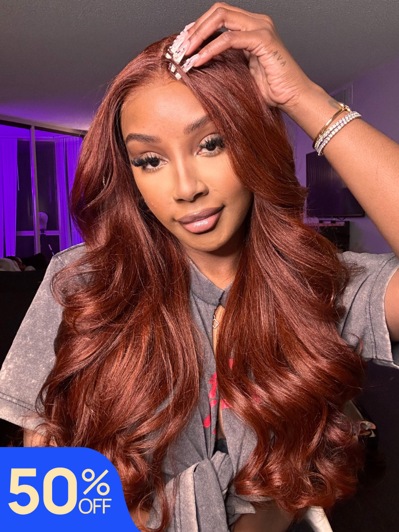 Nadula Flash Sale 7x5 Bye Bye Knots Yaki Straight Hair Wig Autumn Reddish Brown Color Glueless Human Hair