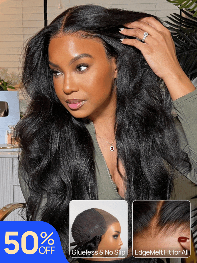 Nadula Flash Sale Yaki Straight 7x5 Bye Bye Knots Wig And V Part Wig Put On And Go Glueless Human Hair Wigs