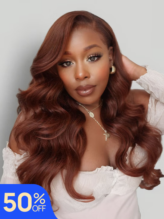 Nadula Flash Sale Reddish Brown Body Wave 7x5 Bye Bye Knots Invisible Lace Hair Wigs Put On And Go