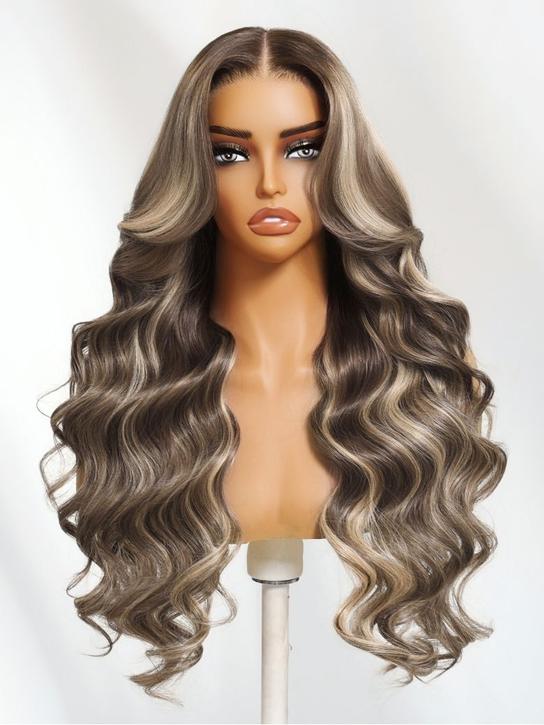 Nadula 13x4 Dark Brown Base with Ash Brown Blend and Platinum Blonde Highlights Put On And Go Glueless Human Hair Wig