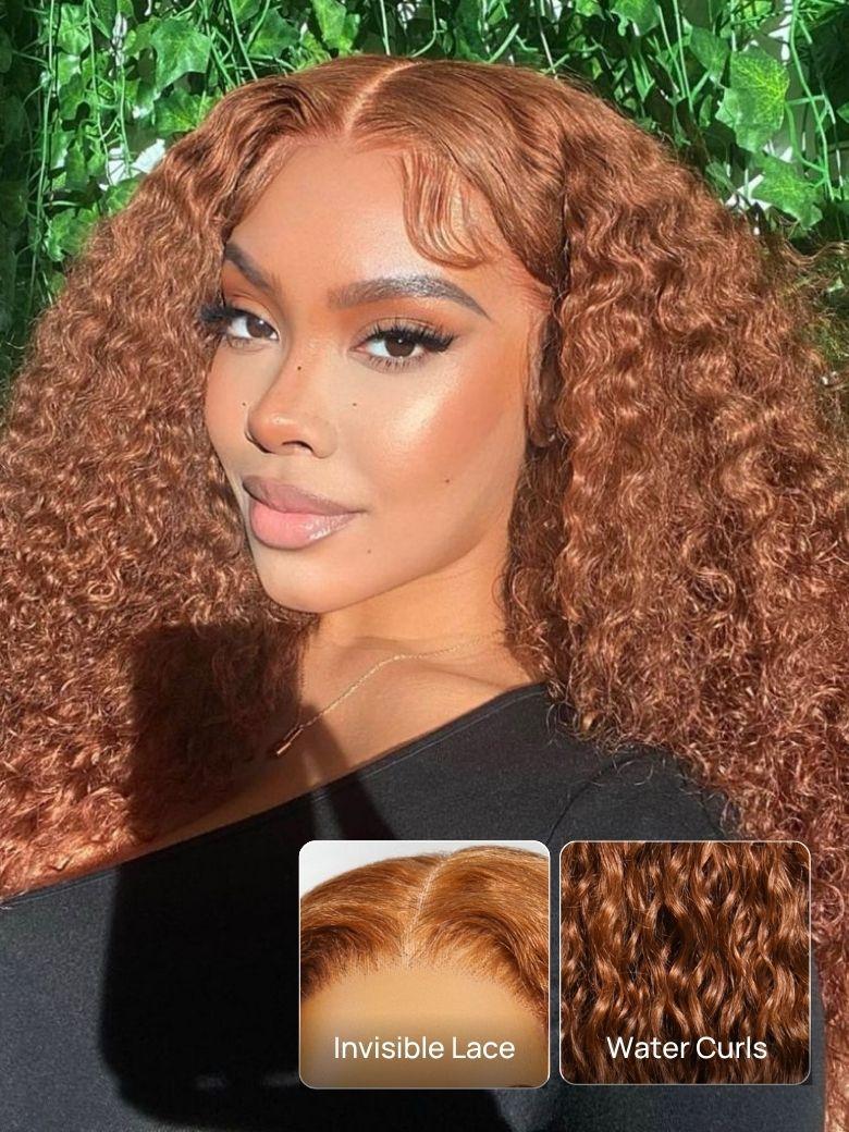Nadula 13x4 Pre everything™ Copper Brown Water Wave Glueless Lace Wig Put On and Go