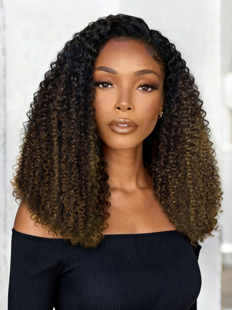 Nadula Afro Curly Flip Over 3/4 Half Wig Chestnut Brown