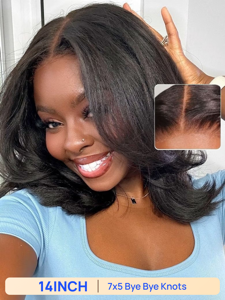BOGO Free | Nadula Flash Sale Yaki Straight 7x5 Bye Bye Knots Invisible Lace Closure Put On and Go Human Hair Wigs