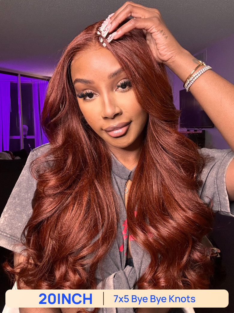 BOGO Free | Nadula 20Inch 7x5 Yaki Straight Reddish Brown Colored Human Hair Wig