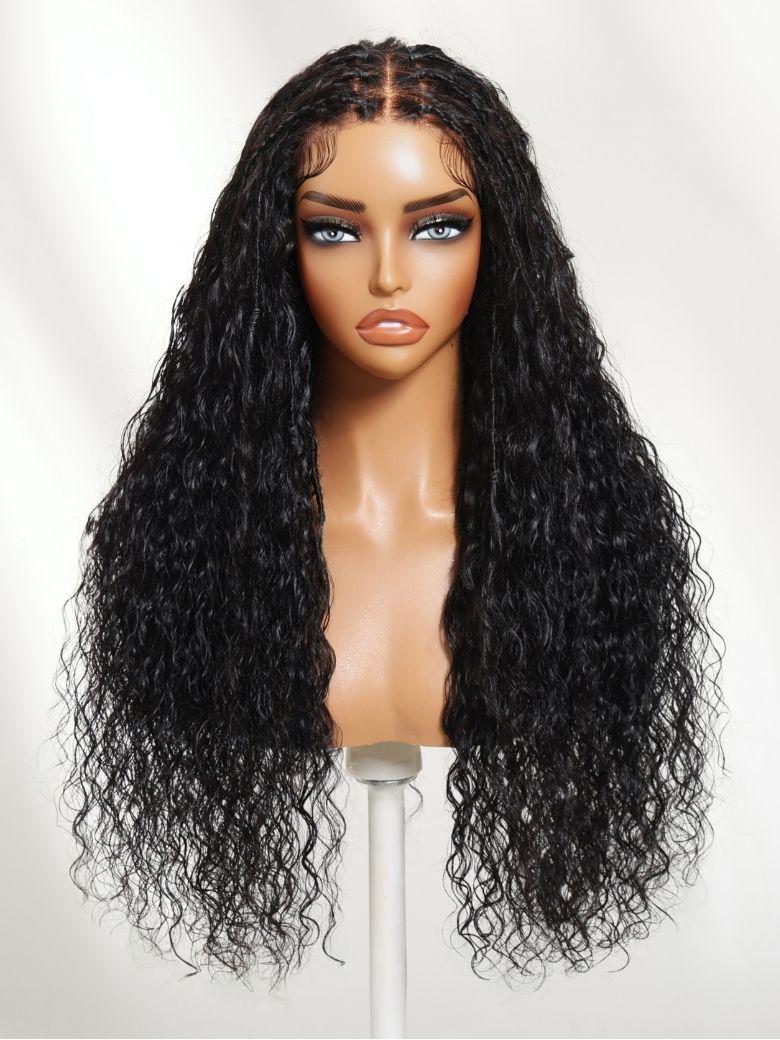 Nadula 7x5 Invisible Lace Water Wave with Loc Braided Boho Mermaid Waves With Baby Braids Wet & Wavy Curly Wig Put On And Go Wig180% Density