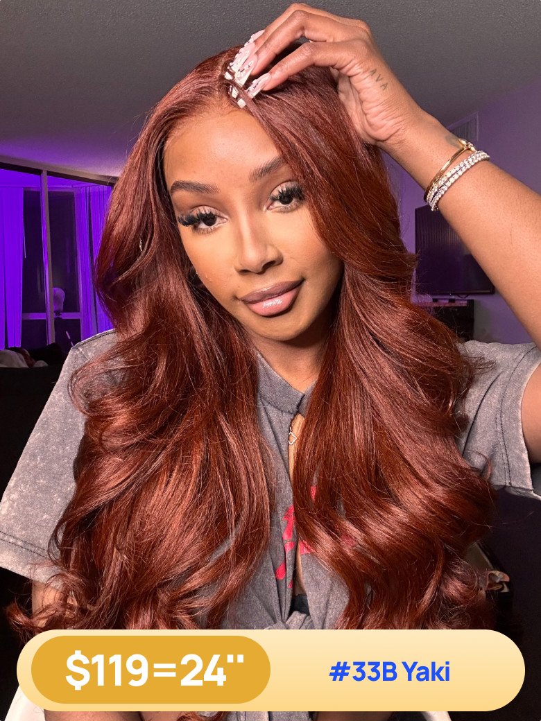 Nadula Flash Sale Reddish Brown Color Yaki Straight Lace Closure Put On And Go Wig