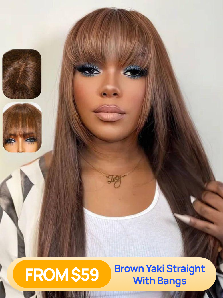 Nadula Flash Sale Chocolate Brown Yaki Straight Wig with Bangs