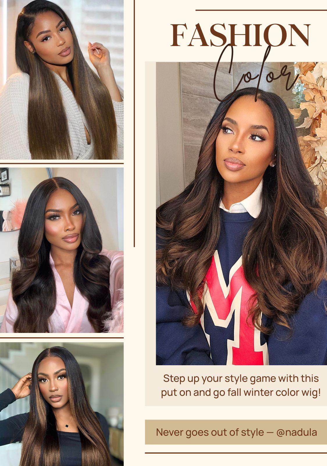 
    Nadula 7x5 Chestnut Brown Ombre Yaki Straight Put On and Go Wig Bye Bye Knots Glueless Human Hair Wigs with Invisi Drawstring