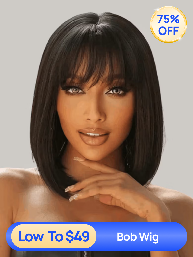 Nadula Flash Sale Straight Hair Wig with Bangs Glueless Human Hair Wig Put On and Go Wig Beginner Friendly Classic Cap