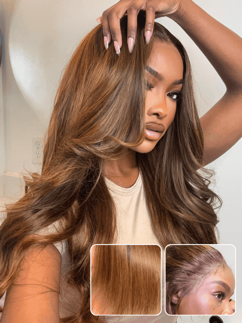 The 2nd Wig＄０| Nadula Flash Sale Brown and Honey Blonde Ombre Layer Cut Straight Wigs Put on and Go Human Hair Wig
