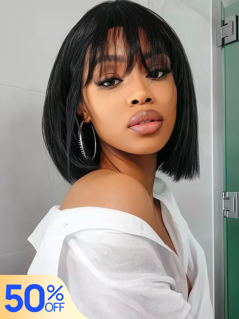 Nadula Flash Sale Short Bob Wigs With Bangs 150%-180% Density Glueless Wig Beginner Friendly