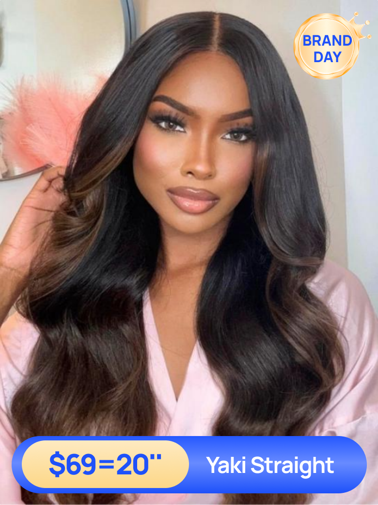 Nadula Flash Sale V Part Yaki Wavy Wig Chestnut Brown And Natural Color Put on and Go Human Hair Wigs