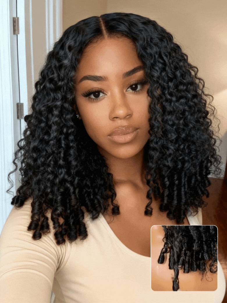 Nadula 7x5 Burmese Curly Glueless Wigs Elastic Drawstring Snug Fit Lace Closure Put On And Go Wig With Finger Coils Ends