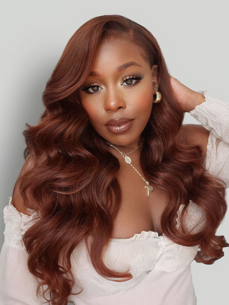 BOGO | Nadula Bye Bye Knots Wig 7x5 Reddish Brown Body Wave Pre Bleached Invisible Knots Glueless Wig For Special Sale