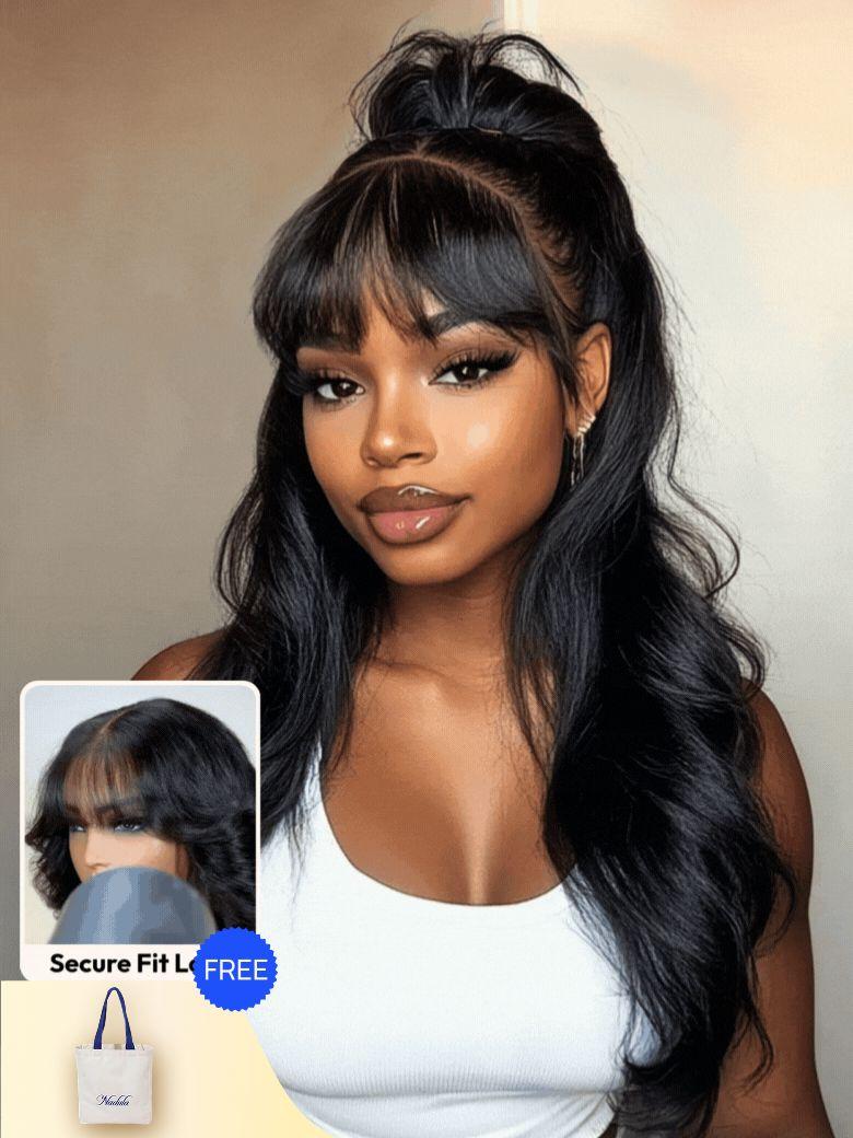 Nadula Flash Sale 3D Body Wave Wig with Bangs 13x4 And 7x5 Put on and Go Glueless Human Hair Wigs